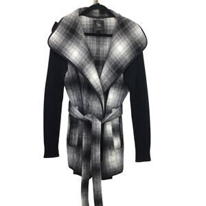 Cotton On Outer Wear Wool Blend Open Belted Knit Sleeve Cozy Plaid Wrap Jacket M